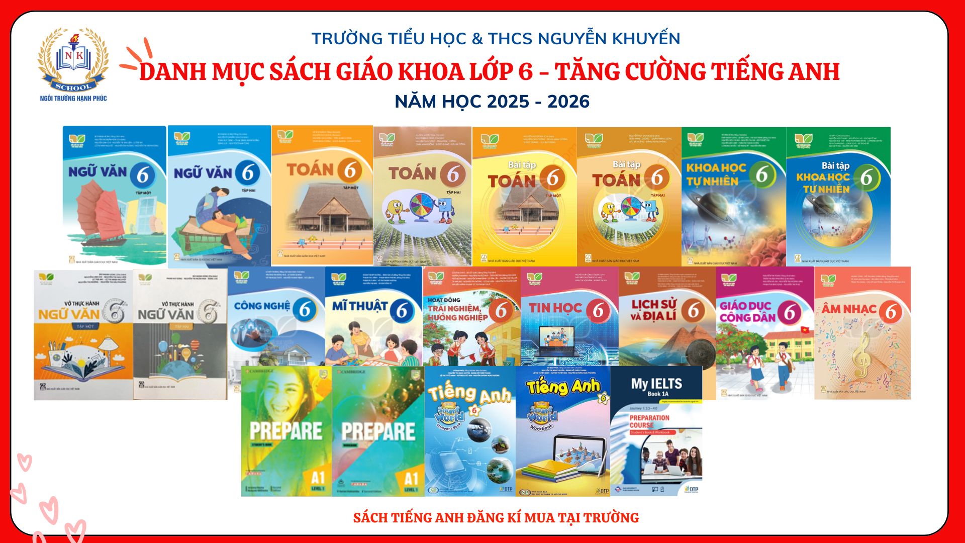 THÔNG BÁO DANH MỤC SÁCH GIÁO KHOA LỚP 6 NĂM HỌC 2025 - 2026